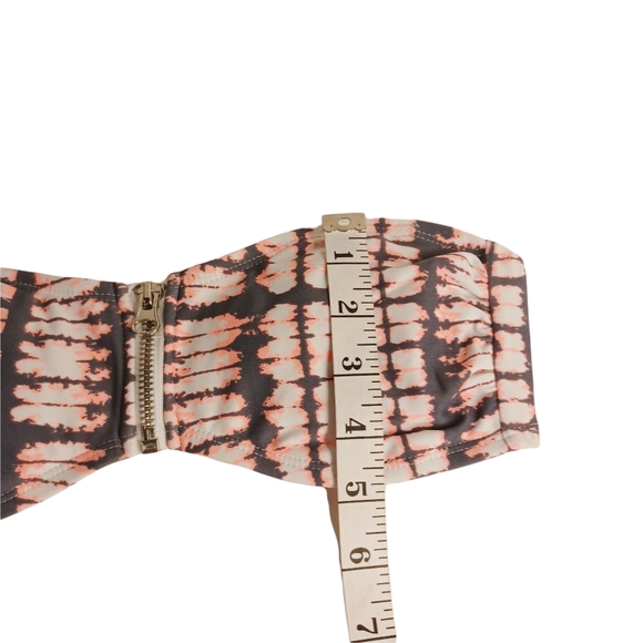 NEW NINETY SIX DEGREES Gray Pink Tie Dye Front Zipper Strapless Bikini Top M - Picture 4 of 9